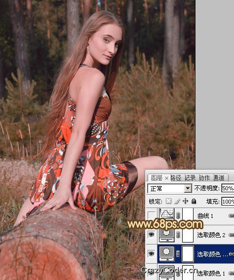 Photoshop调出树林美女图片淡淡的橙色调