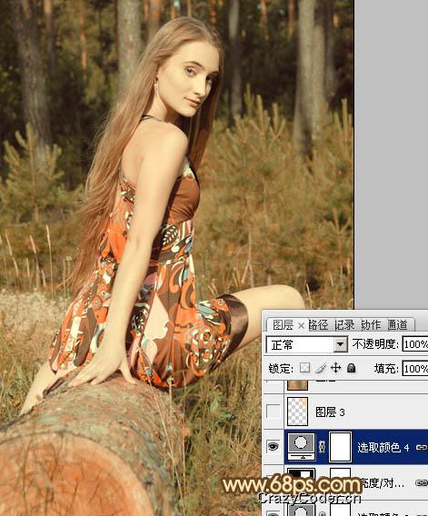 Photoshop调出树林美女图片淡淡的橙色调
