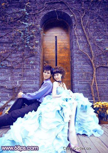 如何调出蓝色,Photoshop调出古城婚片甜美的粉蓝色